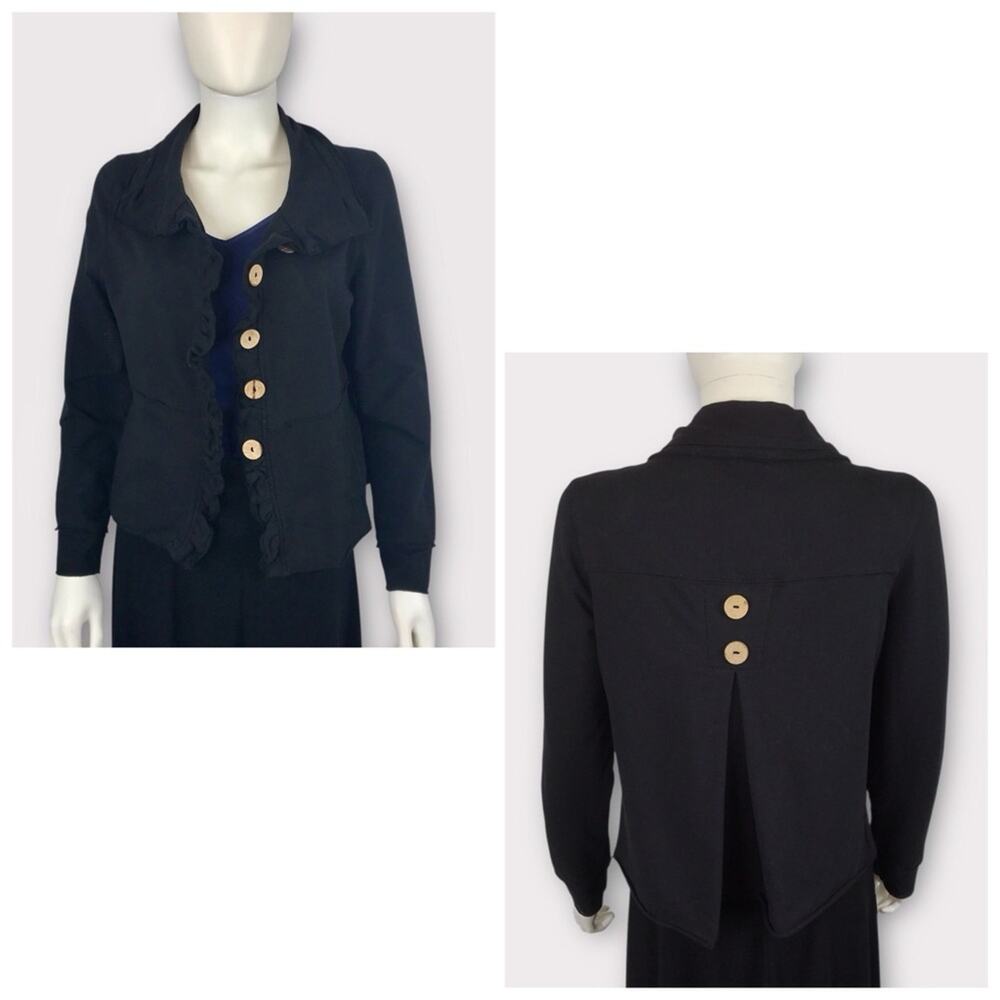 Nomadic Traders Black Ruffle Boho Cotton Jacket with Button Decor